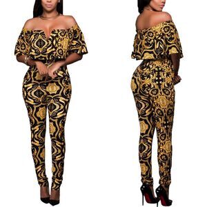 Jumpsuit Tapestry Print Off Shoulder Bodysuit
